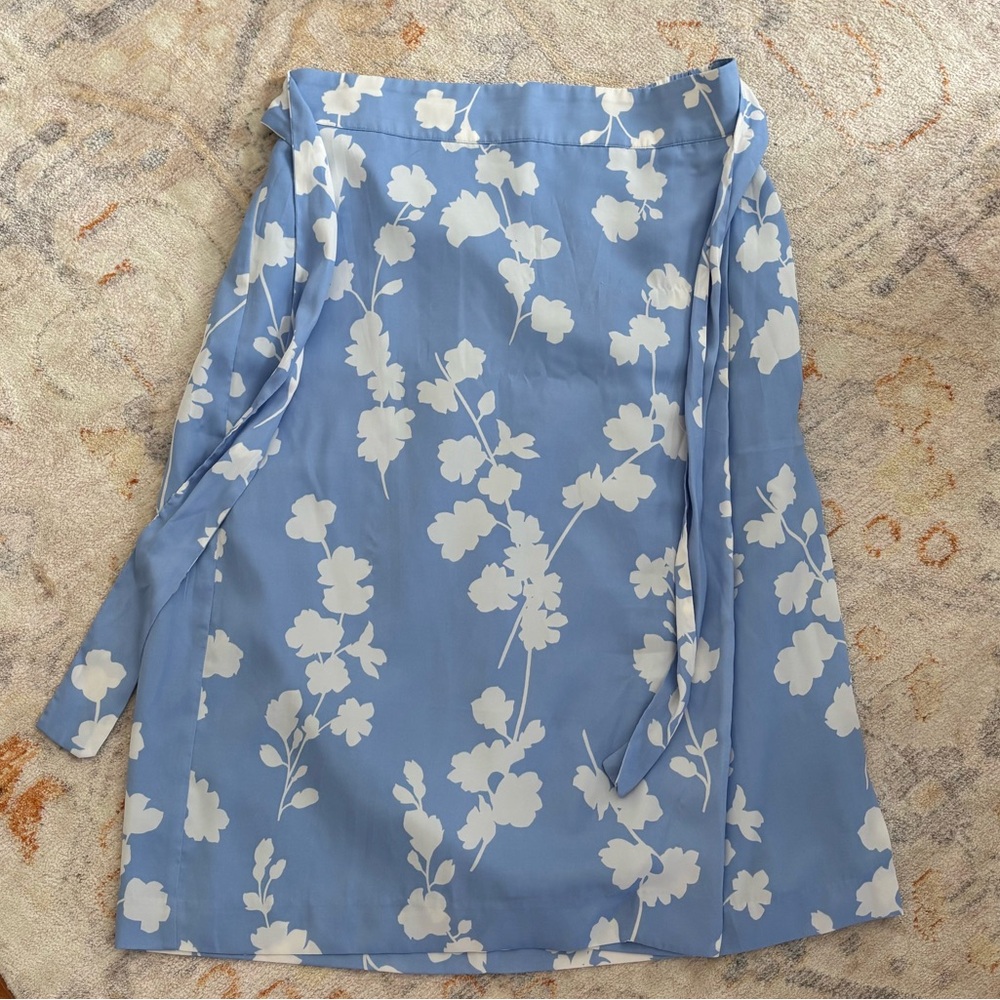 Ann Taylor Blue and White Wrap Midi Skirt